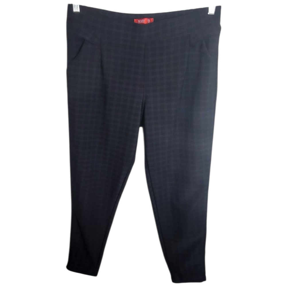 Maze Collection black gray pull on plaid ankle pants size XL petite